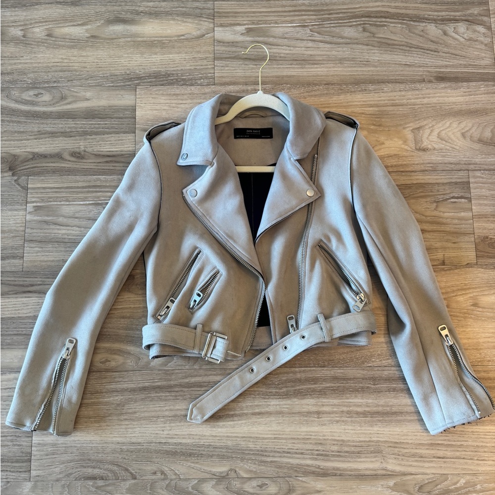 Beige suede motto jacket